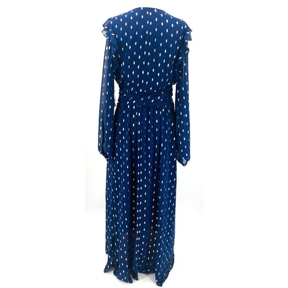 BETSY & ADAM sz 10 L blue silver chiffon long sleeve ruffle hi low dress NWT B53 - Picture 4 of 9